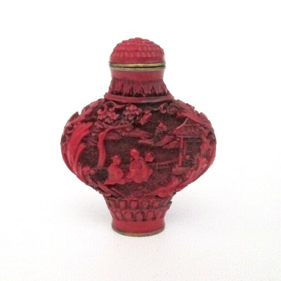 Vintage 3 Chinese Resin Small Snuff Bottles Lot Orange Red -Small Flaws- - Picture 2 of 12